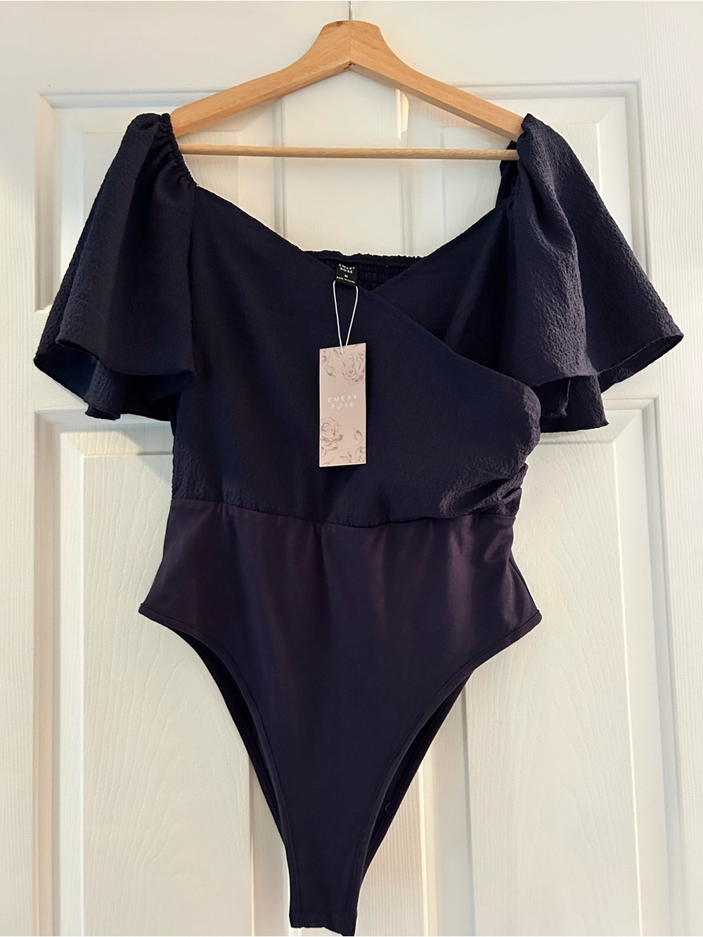 Emery Rose Lace Navy Bodysuit